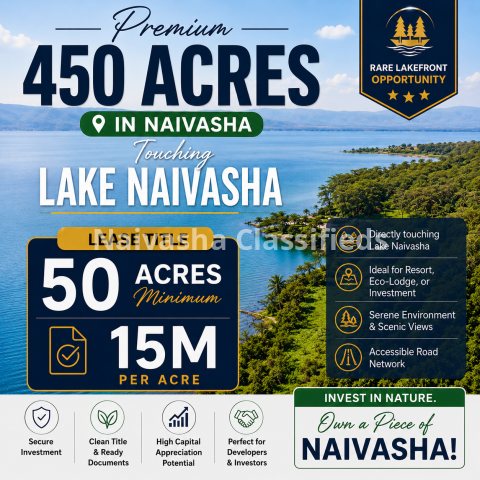 450 Acres of Prime Land for sale Touching Lake Naivasha