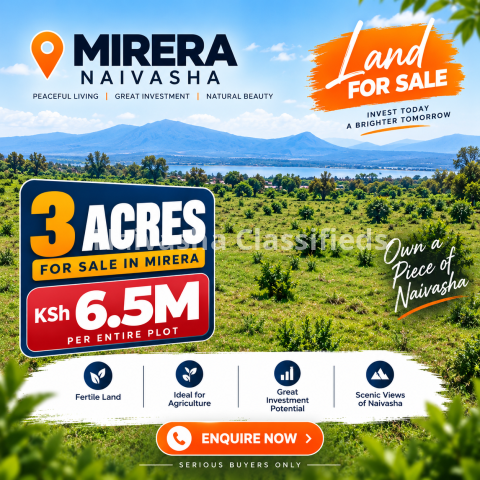 3 acres Land for sale in Mirera, Naivasha