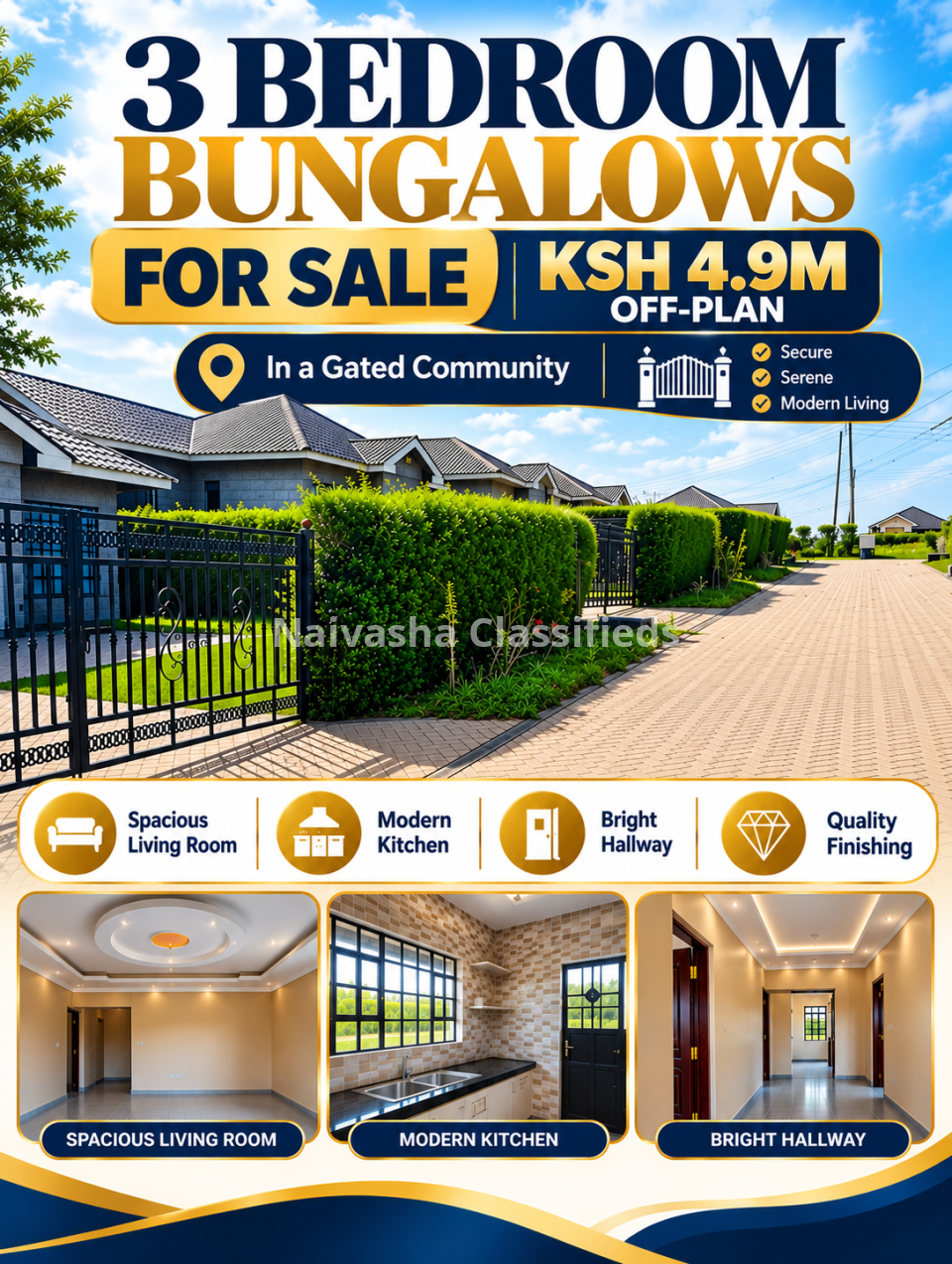 FOR SALE in Naivasha: Modern 3-Bedroom Bungalows in a Gated Community – KSh 4.9M (Off-Plan)